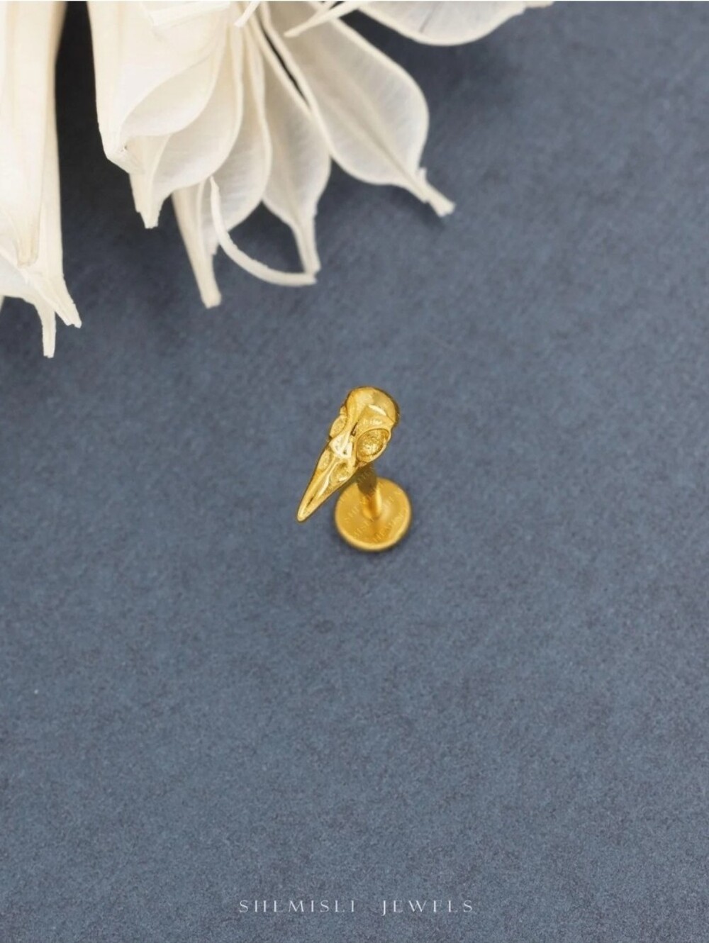 Gold Bird Skull Stud Earring
